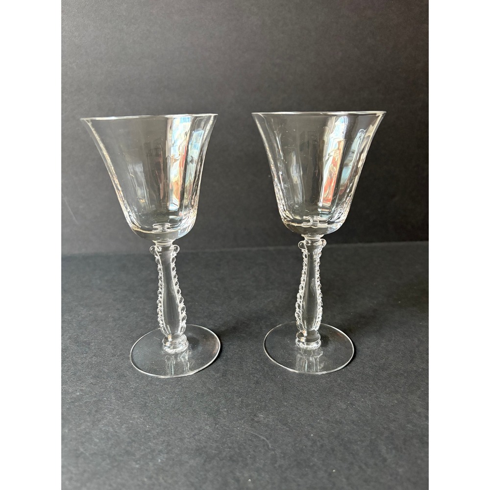 Vintage set of 2 Silver Flutes By Fostoria Claret Wine‎ Glasses
